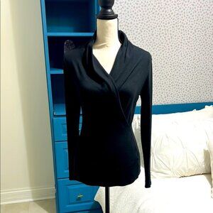 Banana Republic black faux wrap modal long sleeve top XS